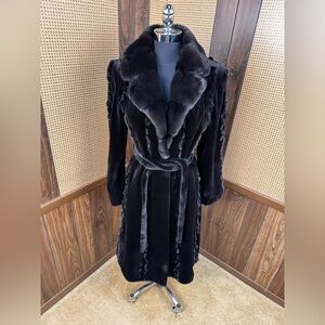 WM. H. HARRIS DYED SHEARED MINK WITH ROBE STYLE BELT FUR COAT JACKET MEDIUM